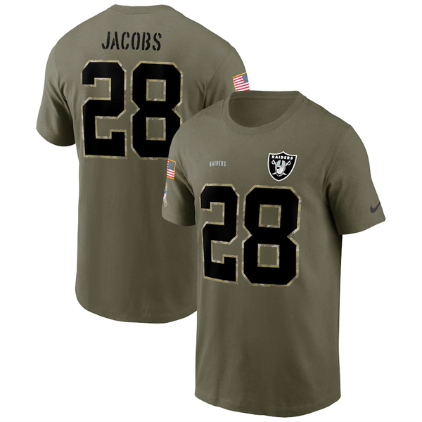 Men's Las Vegas Raiders #28 Josh Jacobs 2022 Olive Salute to Service T-Shirt